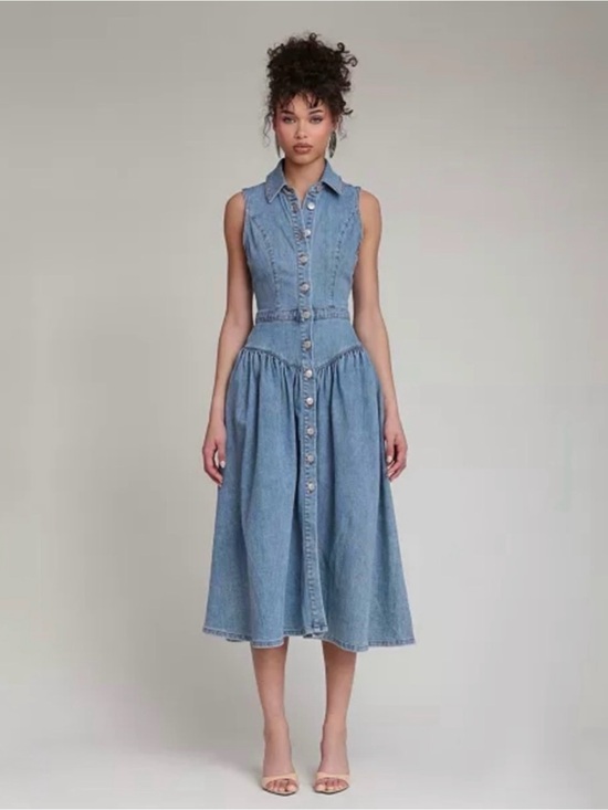 7 For All Mankind Dresses & Skirts - 7 For All Mankind Denim Drop Waist Midi Dress NWT Size 10
